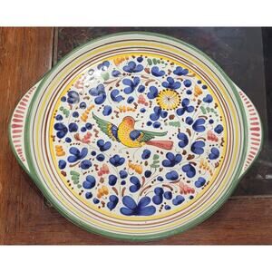 Vintage Sberna Deruta Italy Hand painted Arabesco Bird Serving Tray Platter